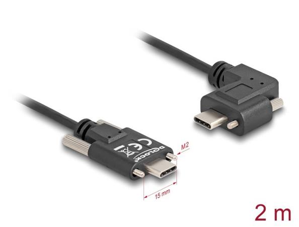 Delock USB 2.0 kabel USB Type-C™ samec se šrouby na USB Type-C™ samec se šrouby pravoúhlý levý / pravý PD 3.0 60 W 2 m