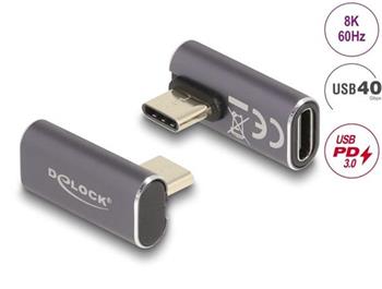 Delock USB Adaptér 40 Gbps USB Type-C™ PD 3.0 100 W samec na samice otočný pravoúhlý levý / pravý 8K 60 Hz kovová