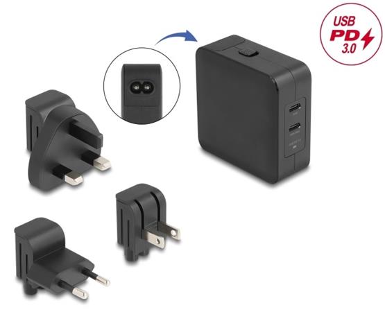 Delock USB nabíječka GaN, 2 x USB Type-C™ PD 3.0 o výkonu 65 W