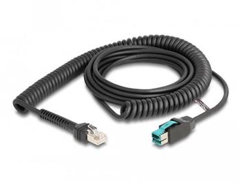 Delock Vinutý kabel ze zástrčkového konektoru RJ50 na zástrčkový konektor PoweredUSB, zástrčkový, 12 V, 3 m, černý