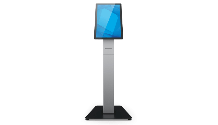 Elo Wallaby Self-Service Floor Stand top with Meisong label and receipt printer, black (note: complete self-service floor stand re