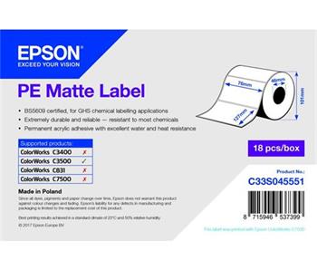 EPSON PE Matte Label - Die-cut Roll: 76mm x 127mm, 220 labels