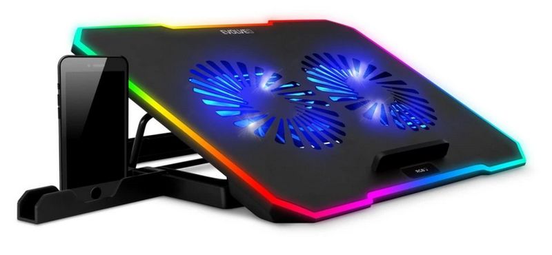 EVOLVEO CoolPro, chladící podložka pod notebook, 2x ventilátor, RGB podsvícení, černá