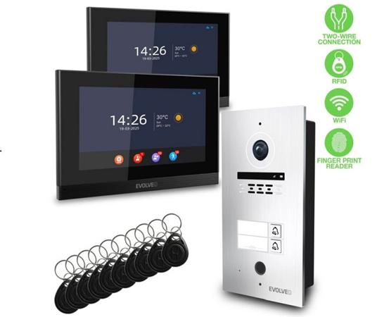 EVOLVEO DoorPhone ID-2, 2drátový videotelefon pro dva byty s RFID, otiskem prstu a podporou ONVIF kamer