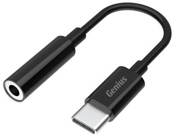 Genius ACC-C100, Redukce, USB-C zástrčka, 3,5mm jack zásuvka, 10cm, černá