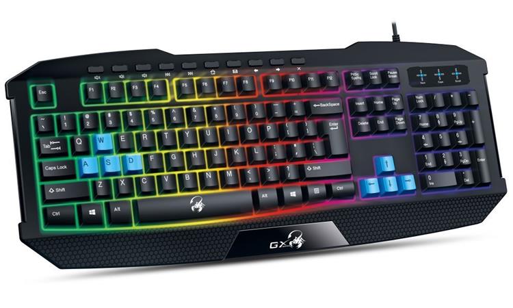 Genius GX GAMING Scorpion K215,Klávesnice, herní, drátová, CZ+SK layout, podsvícená, Copilot, USB, černá
