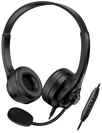 Genius HS-235U AI Headset, drátový, náhlavní, mikrofon, Copilot, ovládání hlasitosti, kabel 2,4m, USB, černý