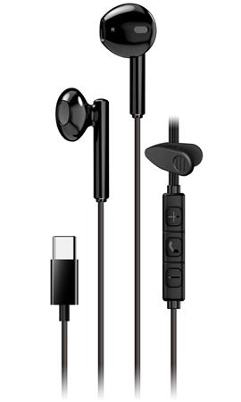 Genius HS-M366 Headset, drátový, do uší, mikrofon, ovládání hlasitosti, 360° rotační klip, USB-C, černý