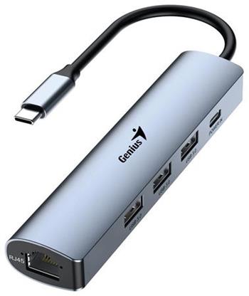 Genius UH-545 USB Hub, externí, USB-C na 3× USB 3.0, 1× USB-C, RJ-45 Gigabit Eth