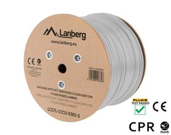 LANBERG LAN KABEL CAT.7 SFTP 305M PEVNÝ CU LSZH ŠEDÝ CPR + FLUKE PASSED