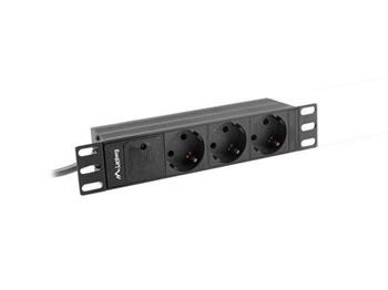 LANBERG NAPÁJECÍ DISTRIBUČNÍ JEDNOTKA (PDU) 10" 1U 10A 2M C14->3X SCHUKO ZÁSUVKY ČERNÁ C14