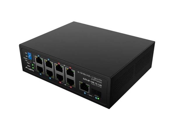 LANBERG SWITCH ILFE-8P-1GE-1S-120 LEHKÝ PRŮMYSLOVÝ POE 4XBT 4XAT SFP+ETH DIN FAST ETHERNET
