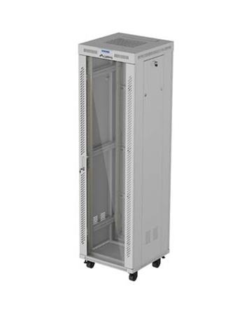 LANBERG Volně stojící skříň 19" 42U/600x600 (v rozloženém stavu) skleněné dveře LCD černá (RAL9004)