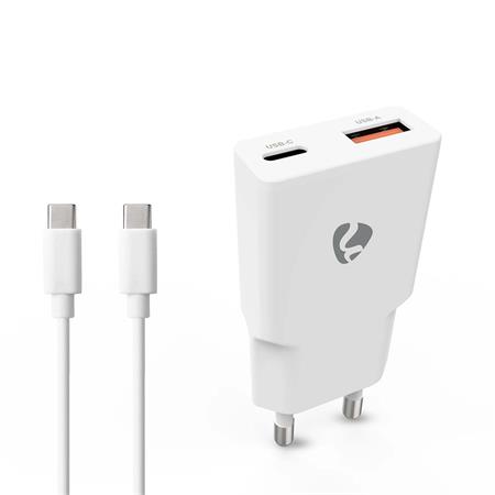 Nedis WCHA20WTUC - 20 W | GaN | PD3.0 | Funkce rychlého nabíjení | 1.5 / 2.0 / 2.22 A / 3.0 A | USB-A / USB-C | Bílá