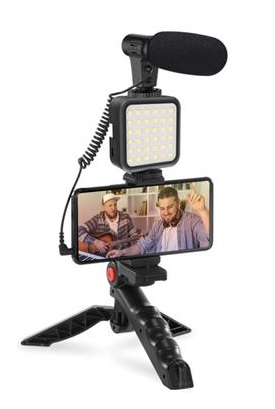PLATINET Omega VLOG 4 V 1 SADA ( MIKROFON; SVĚTLO; DRŽÁK TELEFONU NA STATIVU) + 3,5 JACK NA USB C ADAPTÉR