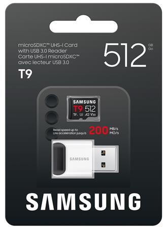 Samsung T9/Micro SDXC/512GB/UHS-I U3 / Class 10/+ Adaptér/Černá + USB Adaptér