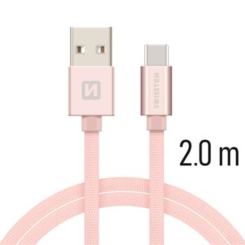 SWISSTEN DATA CABLE USB / USB-C TEXTILE 2,0M PINK