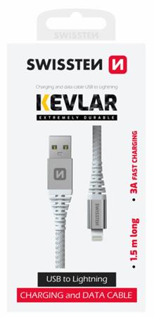 SWISSTEN DATOVÝ KABEL KEVLAR USB / LIGHTNING 1,5 M BÍLÝ