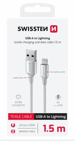 SWISSTEN DATOVÝ KABEL TEXTILE II USB / LIGHTNING 1,5 M BÍLÝ